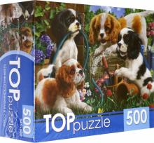 Puzzle-500 "ЩЕНКИ СПАНИЕЛЯ В САДУ" ( ХТП500-5726)