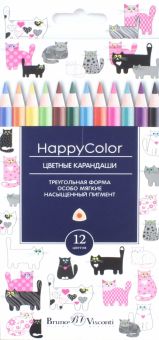 Карандаши цветные "HappyColor" (12 цветов, трехгранные, в ассортименте) (30-0046)