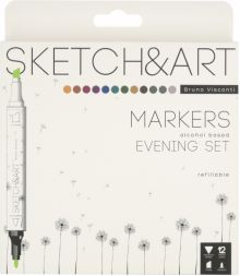 Скетч маркеры Sketch&Art. Evening Set, двусторонние, 12 цветов