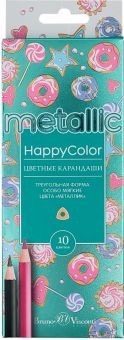 Карандаши цветные HappyColor, 10 цветов металлик, в ассортименте