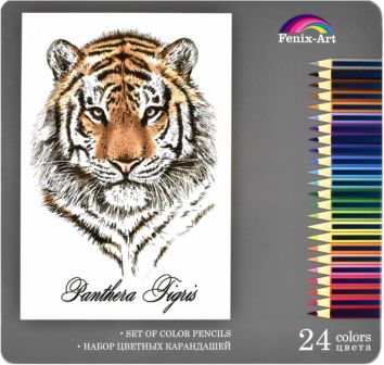 Карандаши цветные "Тигр" (24 цвета, металлическая коробка) (32871)