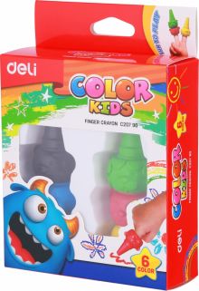 Восковые мелки пальчиковые Deli Color Kids, 6 цветов