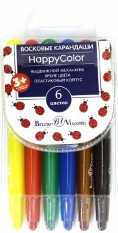Мелки восковые HappyColor, выкручивающиеся, 6 цветов, в ассортименте