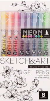 Ручки гелевые Sketch&Art UniWrite. Neon, 8 цветов