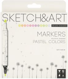 Набор двусторонних скетч-маркеров Sketch&Art, 12 пастельных цветов